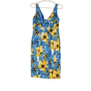 Jones New York Dress Womens 6 Blue Yellow  Floral‎ Sleeveless Whimsical Romance
